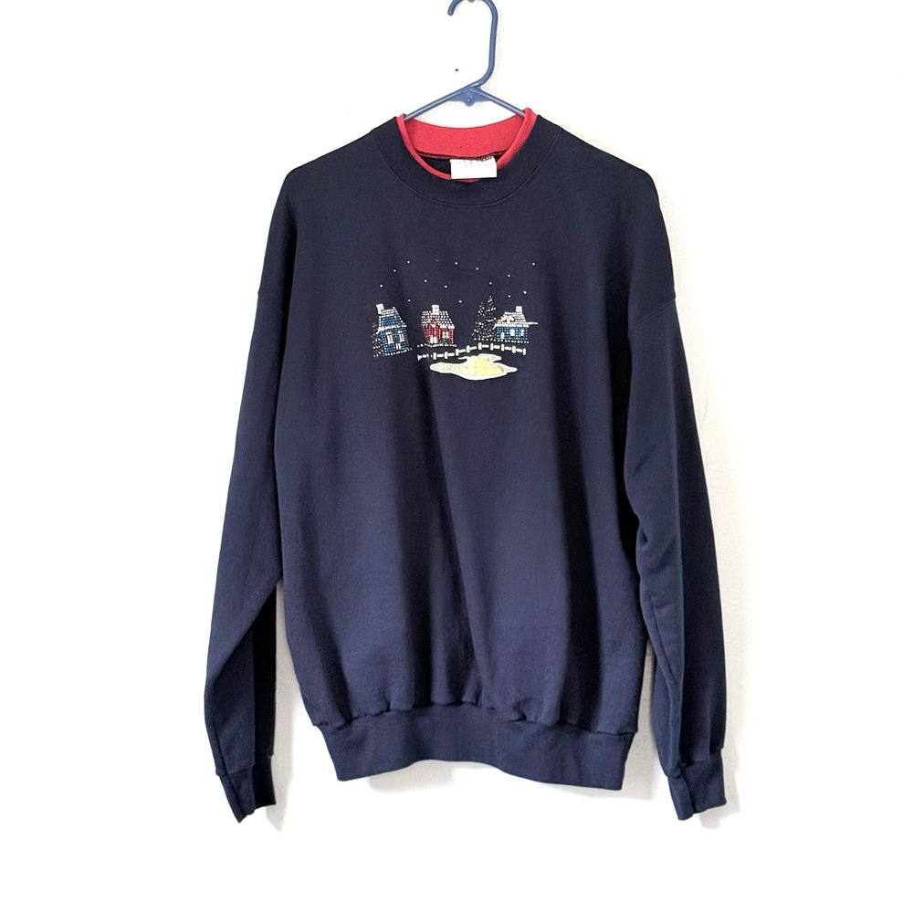 M & C Sportswear Christmas Sweatshirt VINTAGE Large Bedazzled Bling Ugly Sweater